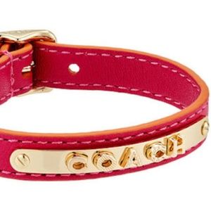 COACH Pink Logo Plaque Buckle Leather Bracelet in pouch NWT
